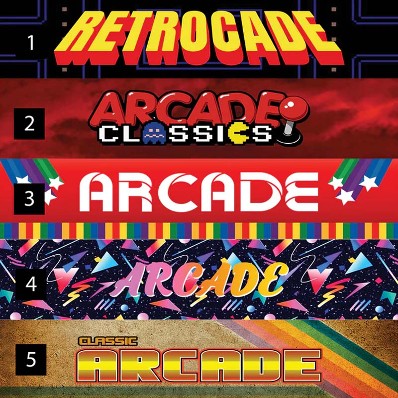 The arcade guys RETRO Marquees ( Orange Red Yellow Green Blue Gray Black White Purple )