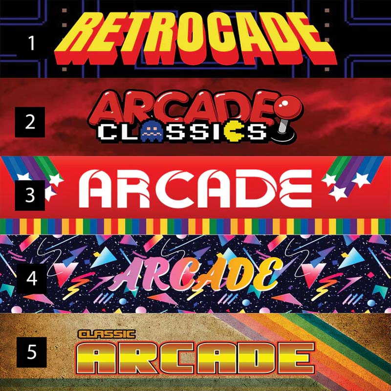 The arcade guys RETRO Marquees ( Orange Red Yellow Green Blue Gray Black White Purple )