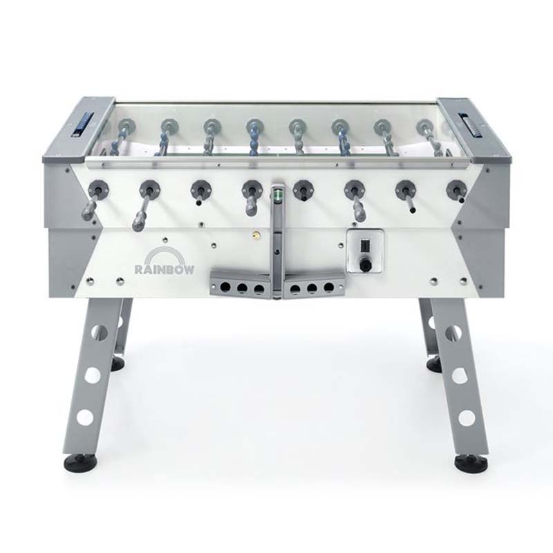 FAS Pendezza Rainbow Glass Top White-Gray Foosball Table Side View Image